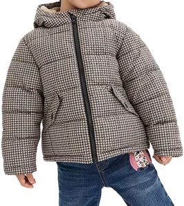 Kinder Winter-Jacke für Mädchen und Jungen nachhaltige Outdoor-Jacke mit Kapuze Karomuster Schneejacke 938001 Schwarz