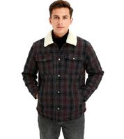 Herren Hemd-Jacke Kunstfelljacke im Karo-Muster modisches Langarm-Hemd 957592 Schwarz/Grau/Rot