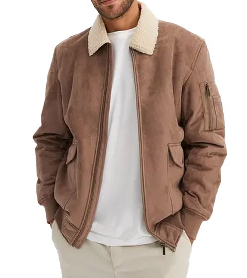 Herren Kernige Jacke in Wildlederoptik mit Teddykragen Outdoor-Jacke 955829 Hell-Braun