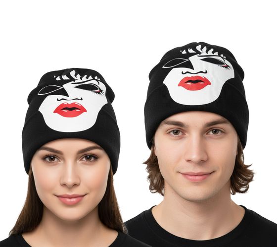 Gorro KISS con estampado frontal grande, gorro de punto, gorro de abanico con logo en el cuello, SK162060KIS Negro