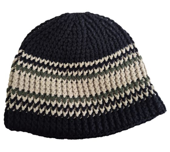 Trust Co Unisex Häkel-Mütze Winter-Mütze weiche Strick-Mütze mit Streifen Baumwoll-Mütze 7312GUY Navy/Weiß/Grün