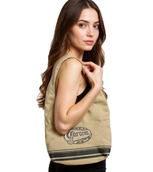Sac bandoulière en toile Corona Beer, petit cabas, accessoire de supporter, 48 x 25 cm, beige/marron