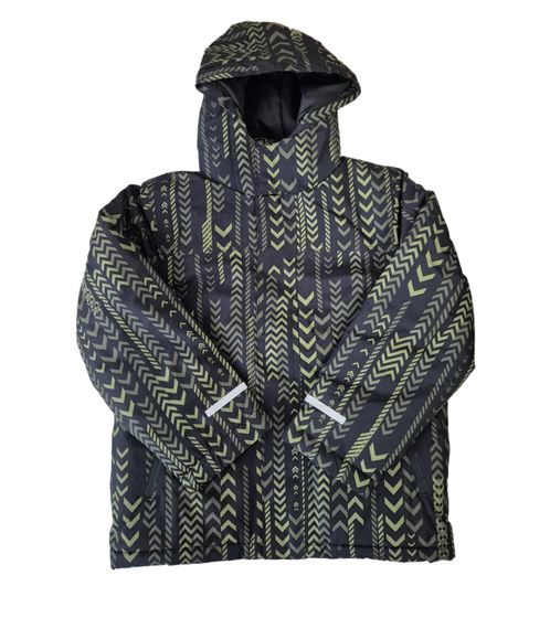 Sustainable children's winter jacket for boys, ski jacket, outdoor jacket with hood and snow guard, 934172 green/black