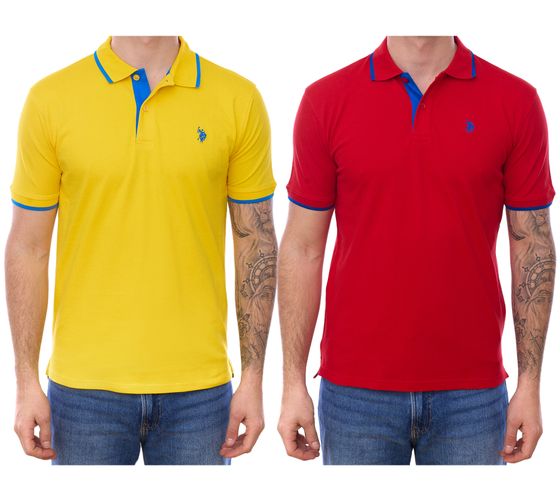 U.S. POLO ASSN. Men's Polo Shirt, Basic Shirt, Cotton Shirt, Short-Sleeved Shirt in Yellow or Red with Blue Details