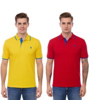 Polo básico de U.S. POLO ASSN. para hombre, de algodón y manga corta, en amarillo o rojo con detalles en azul.