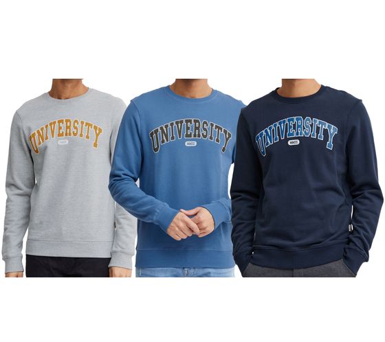 11 PROJECT Davin Men's Sweater with UNIVERSITY Front Print, Cotton Sweatshirt 20715943 in Dark Blue, Gray, or Blue