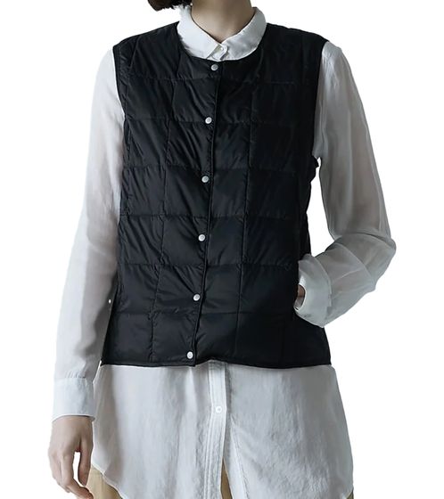 TAION Women's Down Vest with Snap Closure, Quilted Vest, Fashionable Transition Vest, Black