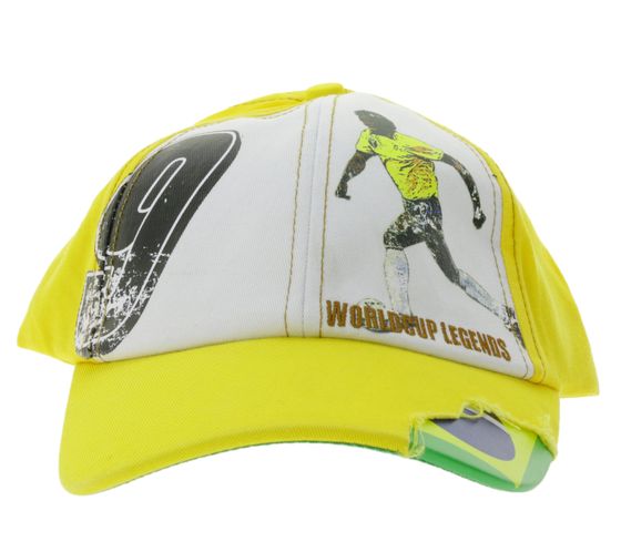 WORLDCUP LEGENDS Unisex baseball cap in Brazil design Cotton cap with football player print Curved brim cap with No. 9 print Damaged look TC123027WCL Yellow/Multicolored