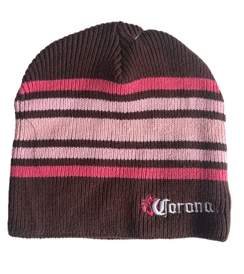Bonnet d'hiver Corona pour femme, bonnet en maille douce avec logo brodé, bonnet en coton, KC101387COR, marron/rose