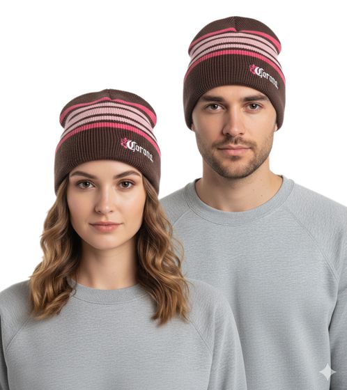 Corona Women's Beanie Winter Hat, Soft Knit Hat with Logo Embroidery, Cotton Hat, KC101387COR, Brown/Pink