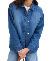 Oversized Jeans-Jacke für Damen mit weichem, abnehmbaren Teddy-Kragen Übergangs-Jacke 946445 Blau