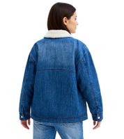 Oversized Jeans-Jacke für Damen mit weichem, abnehmbaren Teddy-Kragen Übergangs-Jacke 946445 Blau