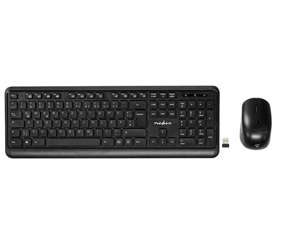 Mouse e tastiera wireless Nedis, connessione wireless tramite ricevitore nano USB, KBMCW10BKDE, nero