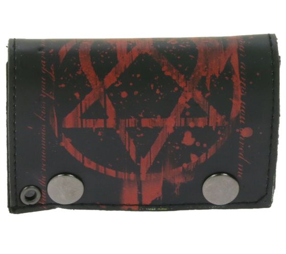 Portefeuille en cuir HIM avec motif Heartagram rouge, boutons-pression métalliques et chaîne, style gothique rock, LW107086HIM, noir/rouge