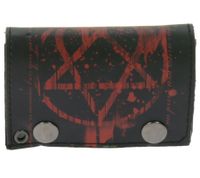 HIM Leather Wallet with Red Heartagram Motif, Metal Snap Fasteners, and Chain, Rocking Gothic Style, LW107086HIM, Black/Red