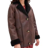 nachhaltige Damen Lederimitat-Jacke mit Kunstlammfell-Kragen Oversized-Jacke 950768 Braun
