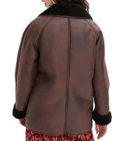 nachhaltige Damen Lederimitat-Jacke mit Kunstlammfell-Kragen Oversized-Jacke 950768 Braun