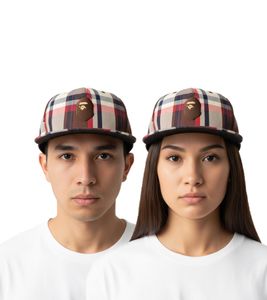 Cappellino snapback unisex A Bathing Ape Bape con motivo a quadri, stile street, rosso