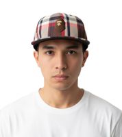 Cappellino snapback unisex A Bathing Ape Bape con motivo a quadri, stile street, rosso