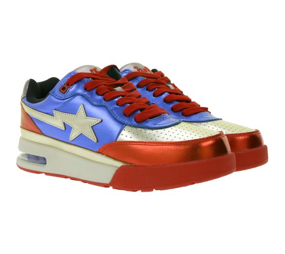 Baskets unisexes A Bathing Ape Bape Road Sta M2 en cuir verni brillant, chaussures en cuir véritable, bleu/rouge