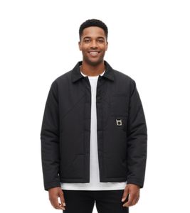 ROUGH. Chaqueta de entretiempo con cuello camisero y bolsillo en el pecho en negro