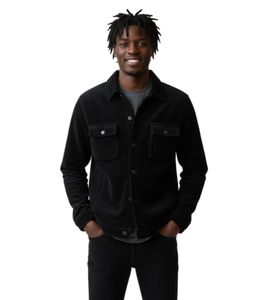 ROUGH. Snug Cotton Jacket – Transitional Jacket with Shirt Collar & Chest Pocket in Black