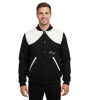 ROUGH. Herren Collegejacke mit Leder-Details stylische Leder-Jacke Schwarz/Weiß