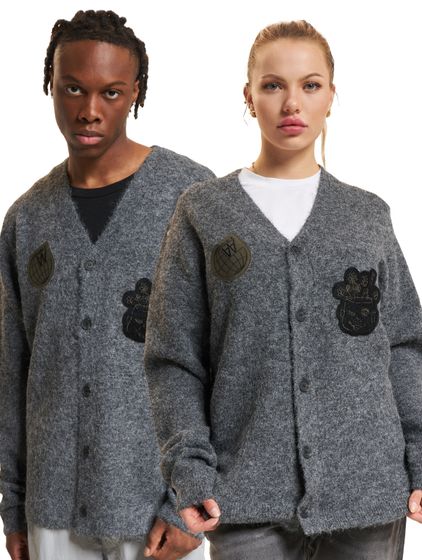 WOOD WOOD Leo Longhair Patch Cardigan Strickjacke charcoal