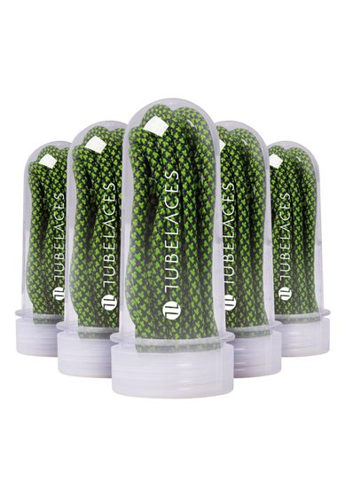 Cordones planos TubeLaces blancos negros/verde neón