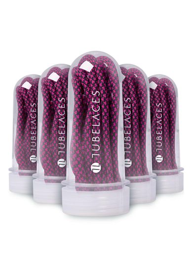 Lacets plats blancs Tubelaces noir/rose fluo