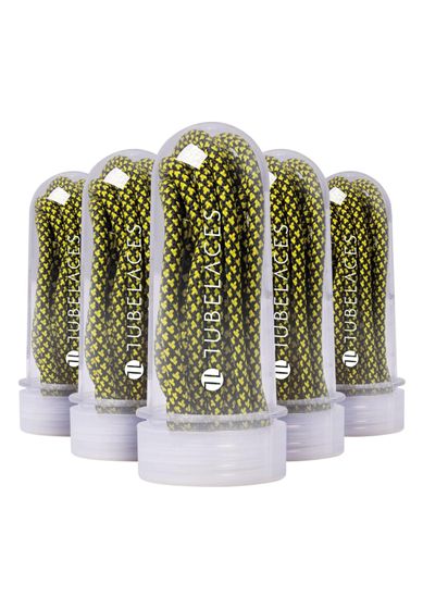 TubeLaces White Flat shoelaces black/neon yellow