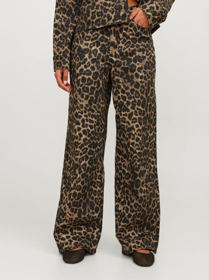 Pantalon large taille haute JJXX Sarah Tokyo Leo en tige de maïs/léopard
