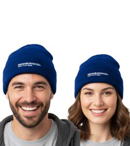 Neighborhood Unisexmütze Warme Strick-Mütze mit Logo-Patch Klassisches Streetwear-Beanie Blau