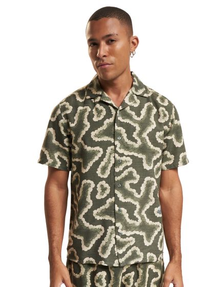 Only & Sons Noy Resort Abstract Hemden dusty olive