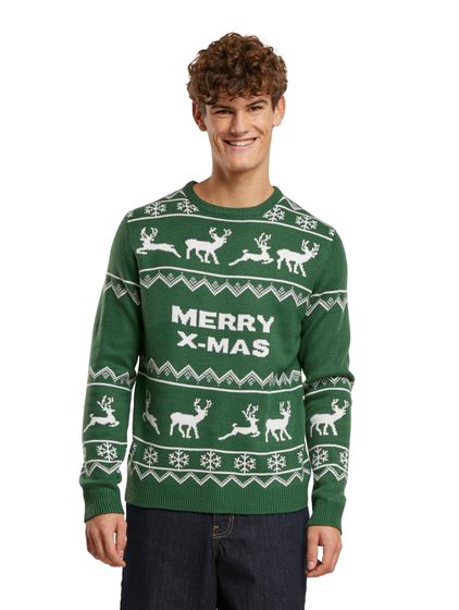ONLY & SONS Xmas Reg 5 Allover-Strickpullover mit Rundhalsausschnitt und Hirschmotiv