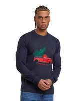 ONLY & SONS Xmas Reg 5 Aplication round neck knitted sweater in dark navy with car