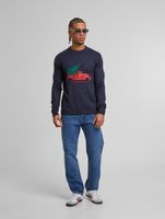 ONLY & SONS Xmas Reg 5 Aplication round neck knitted sweater in dark navy with car