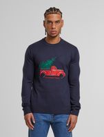 ONLY & SONS Xmas Reg 5 Aplication round neck knitted sweater in dark navy with car