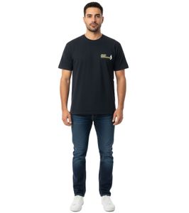 ROUGH. Camiseta de hombre con estampado grande en la espalda, manga corta, algodón, color negro.