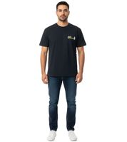 ROUGH. Camiseta de hombre con estampado grande en la espalda, manga corta, algodón, color negro.