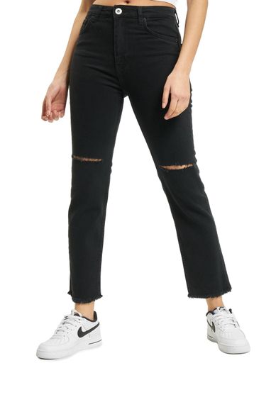 2Y Premium Damen Destroyed Mom Fit Denim schwarz