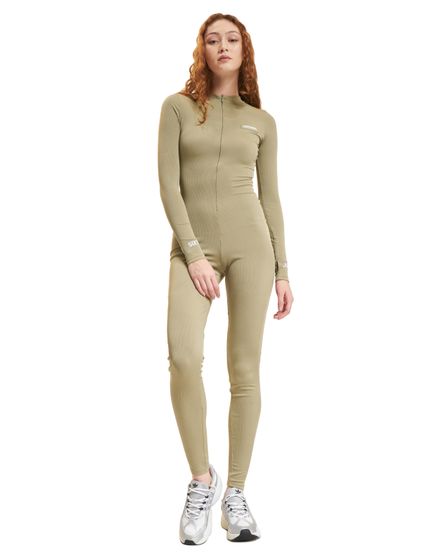 Sixth June Figurbetonter Jumpsuit mit Rippenmuster, Khaki