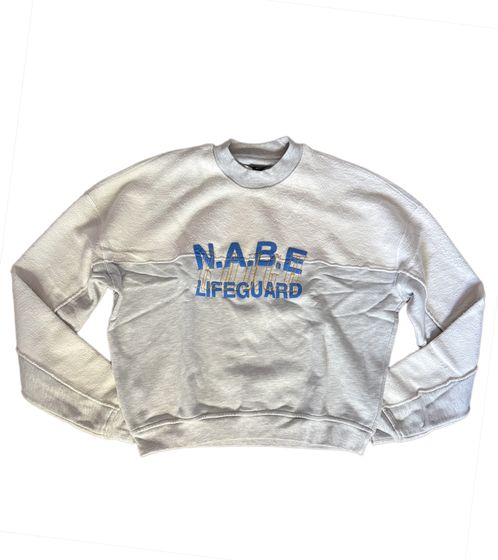 ROUGH. Nabe Herren Sweater stylischer Baumwoll-Pullover mit Logo-Stickerei Sweatshirt Grau/Weiß