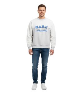 ROUGH. Nabe Men's Sweater, Stylish Cotton Sweater with Logo Embroidery, Sweatshirt, Gray/White