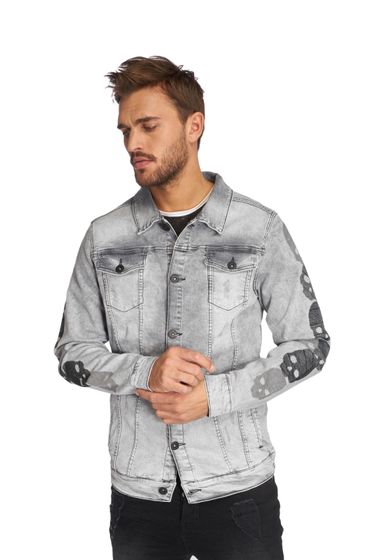 vsct Muscle Fit Jeansjacke mit Totenkopfärmeln, grau