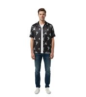 Rough Men's Silk Colibri Shirt - Luxurious Short-Sleeve Shirt in Pure Silk with All-Over Hummingbird Print - Black
