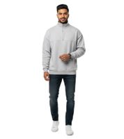 Sudadera Jeanerica Alain Melange con Media Cremallera y Cuello Alto para Hombre - Estilo Casual Elegante - Gris Claro
