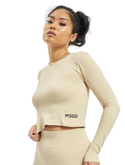 Missguided Maglia a maniche lunghe senza cuciture a coste beige