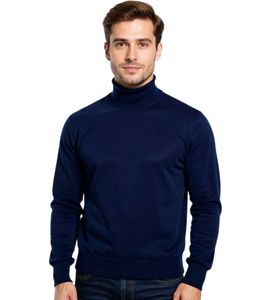 Felpa a collo alto in lana merino Connery da uomo BARO, blu navy