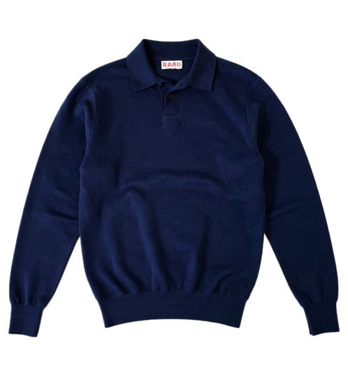 BARO Men's Mcenroe Merino Sweatshirt with Kent Collar, Navy Blue Polo Sweater